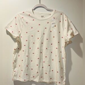 GAP White Cherry Print Tee Large Retro Coquette Feminine NWT